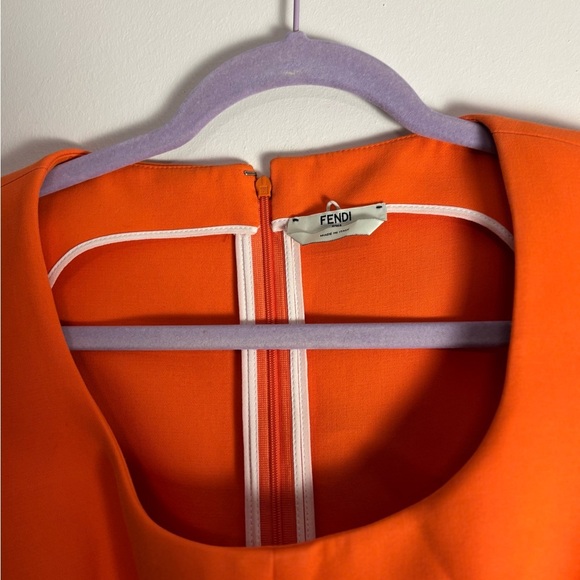 Fendi Orange A-Line Midi, Scoop Neck & Sleeveless, Cocktail Dress - Picture 3 of 9